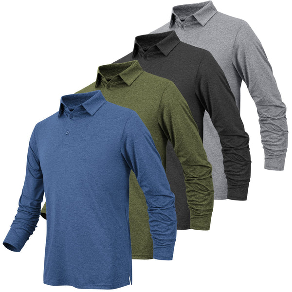 Hlanvr Long Sleeve Polo Shirts for Men Moisture Wicking Mens Long Sleeve Polo Shirts Quick Dry Golf Polos for Men